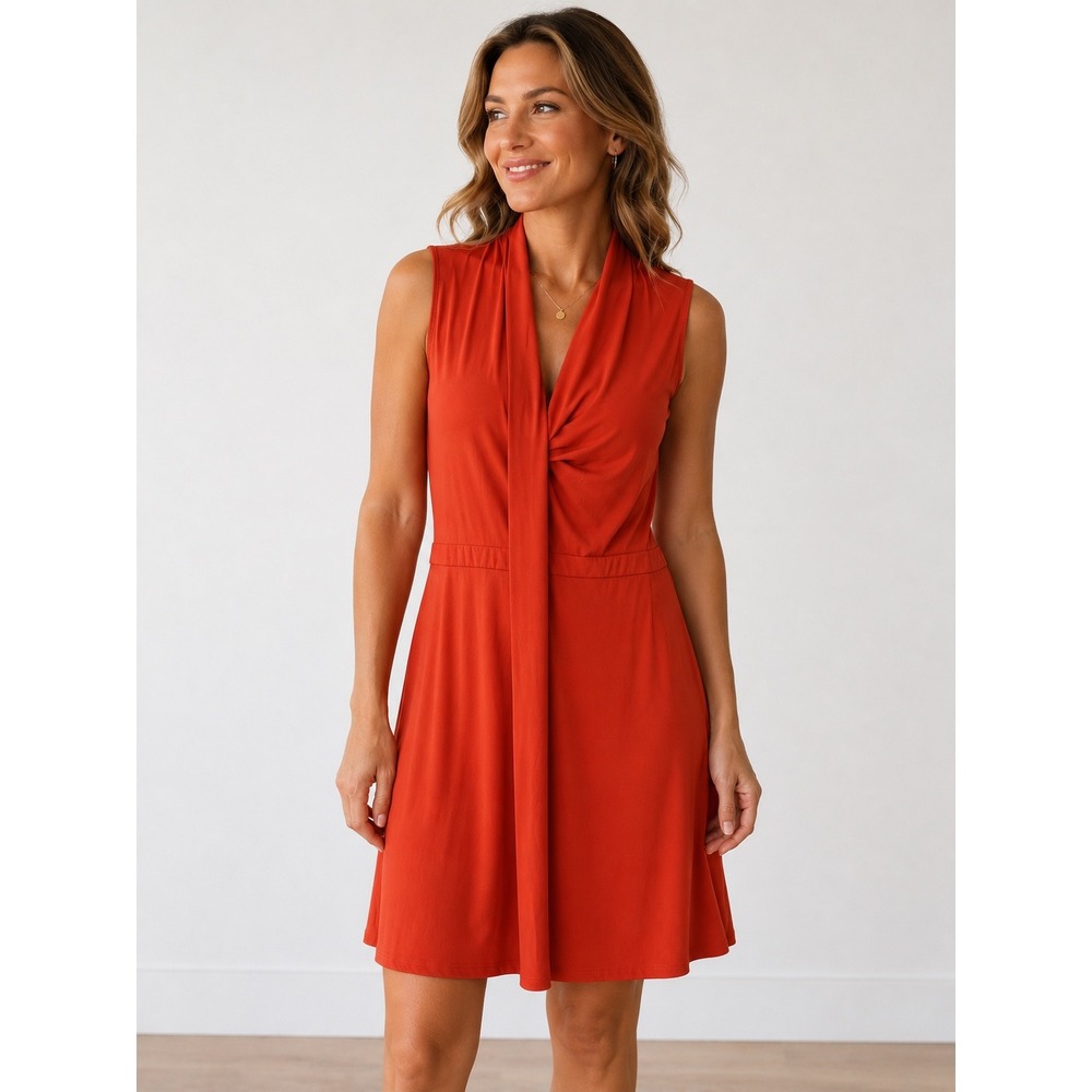Derek Lam Womens Burnt Orange Draped Scarf Neck Sleeveless Sheath Dress Size 4